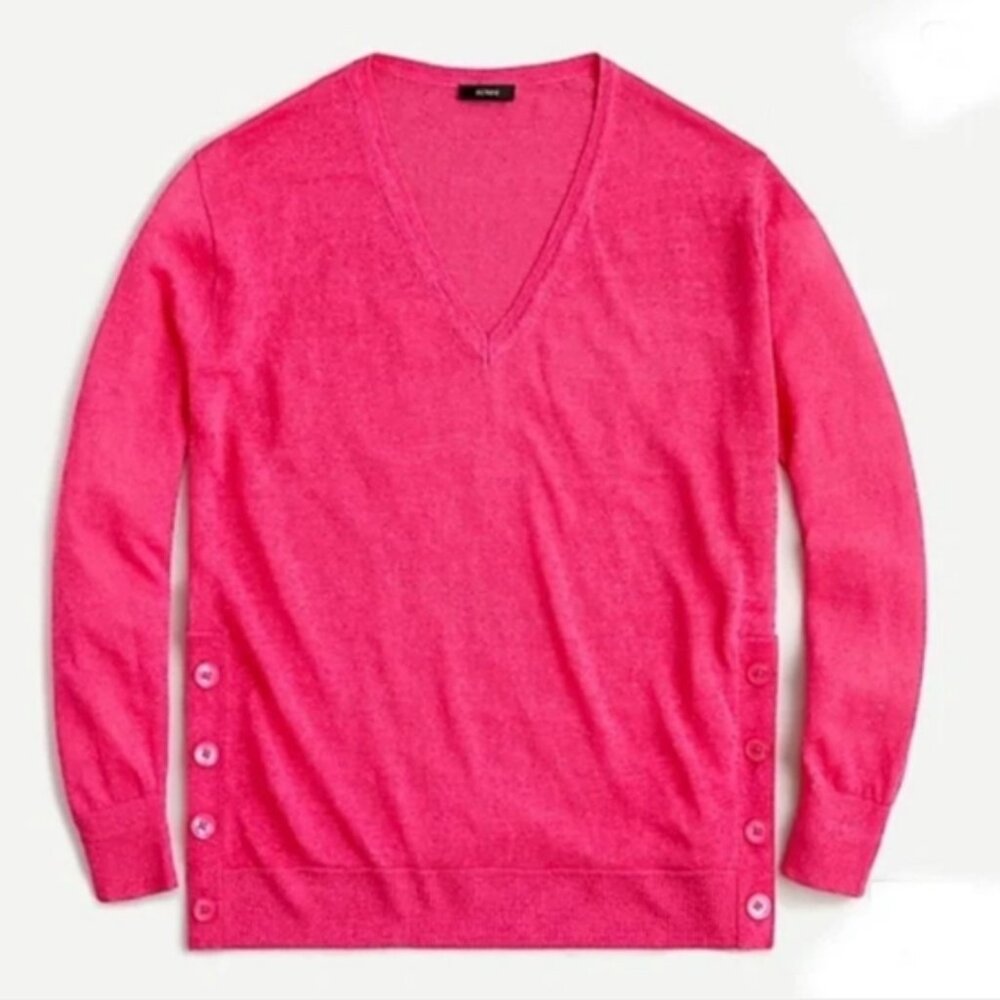 NWT J.CREW V-neck pullover sweater with side buttons in linen blend